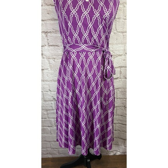 41 Hawthorn Medium Purple Gray Kassidy Wrap Fit Flare Geometric Dress 054 - Picture 7 of 15